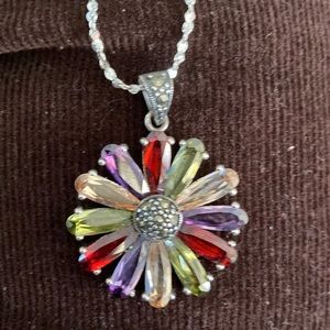 MAKE AN OFFER Pendant with Multi gems & sterling silver chain